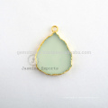 Feira De Calcedônia Verde Handmade Gemstone Bezel Charm Micron Chifon De Ouro Sterling Silver Bezel Charm Fabricante